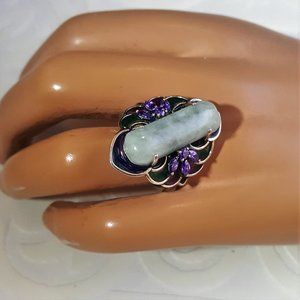 VINTAGE PAJ JOY STERLING SILVER JADE AMETHYST RING SIZE 8